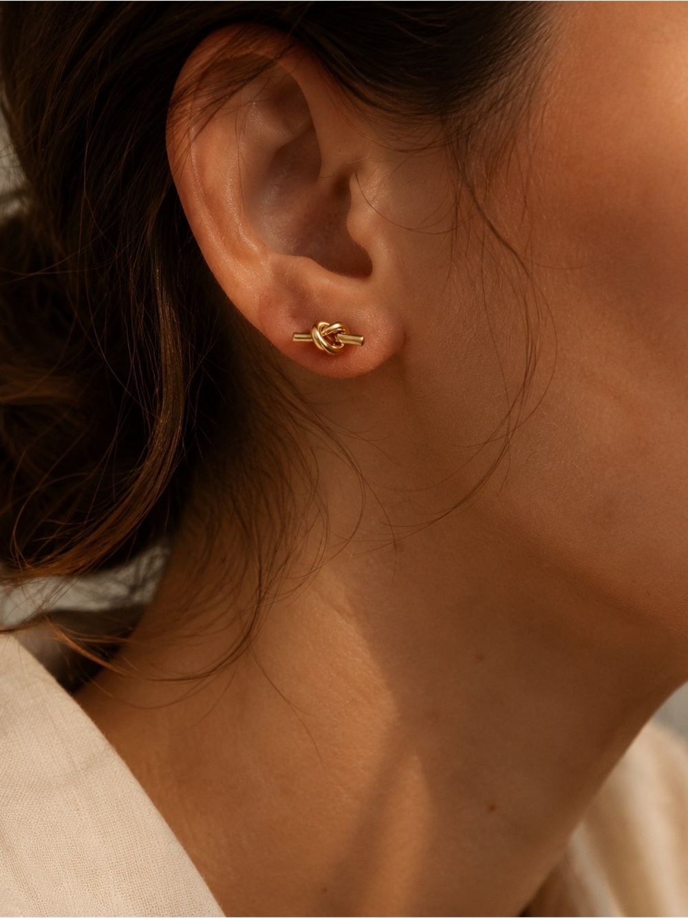 Gold Tone Knotted Bar Stud Earrings Stainless Steel